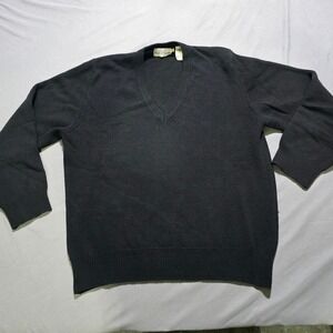 VINTAGE Charles Klein Mens XL‎ Black V-Neck Sweater 100% Wool Made Italy